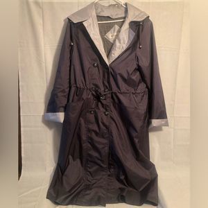 Rain Shredder Vintage Metallic hooded Double Button Up Trench Coat